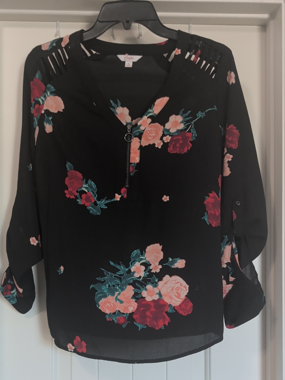 Floral Zip Blouse in Black & Pink